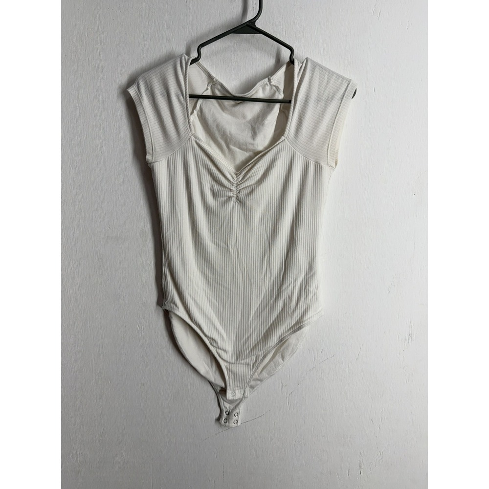 Old Navy Ribbed Sweetheart Neckline Bodysuit Cream Cap Sleeve Small